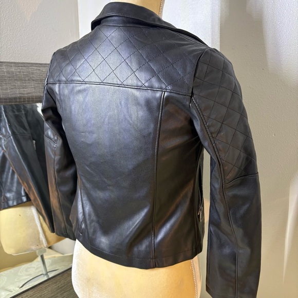 Black Faux Leather Girls Jacket - Picture 8 of 14
